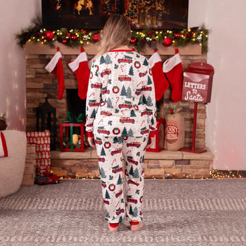 Christmas Family Matching Allover Xmas Tree & Car Print Long-sleeve Pajamas Sets